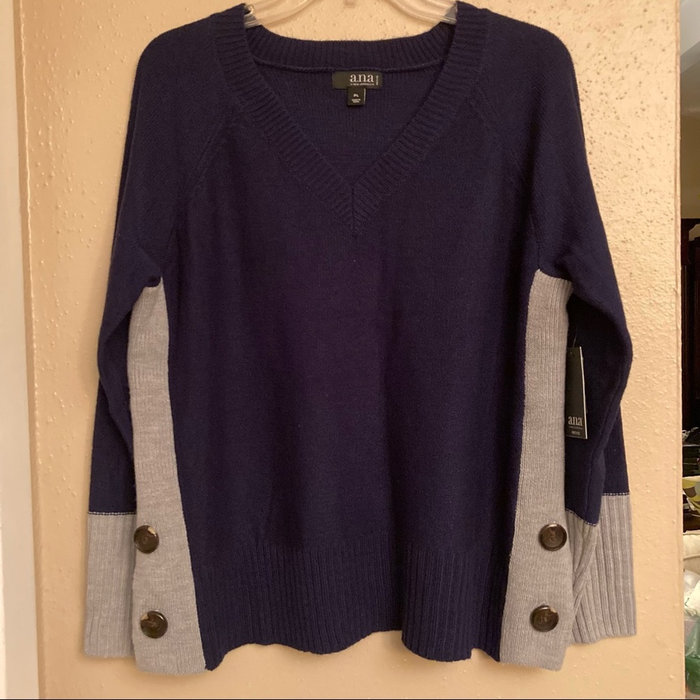 Navy and Grey V Neck Sweater